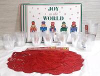 New Holiday Kitchen Decor Including Placemats, Cups & Lace Doilies