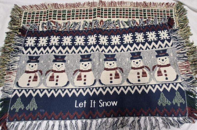 2 Christmas Table Runners - Snowman 38" & Poinsetta 42.5" Long