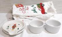 Lot of New Holiday Items, Including Kitchen Towels, Ramekins & Spoon Rests