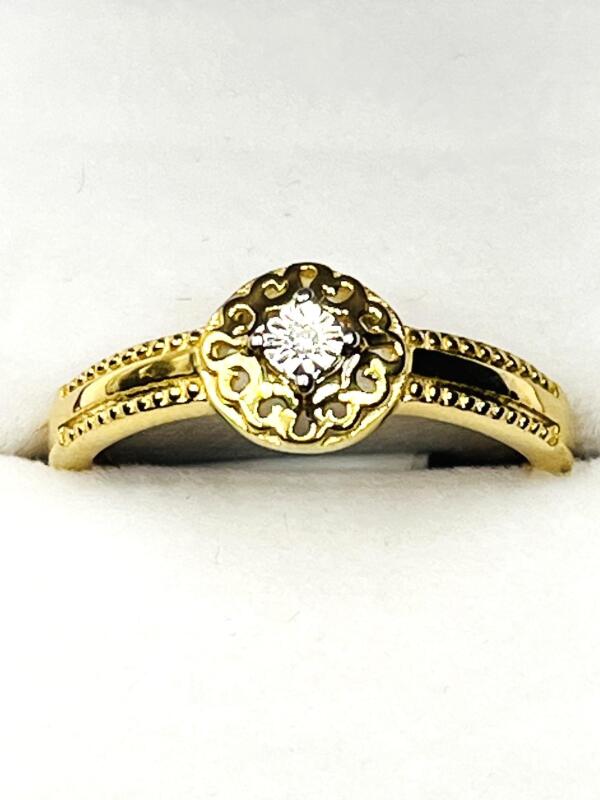 Gold Plated Sterling Silver Natural Diamond (0.01ct) Ring, Size 8, comes with APPRAISAL $300.00.