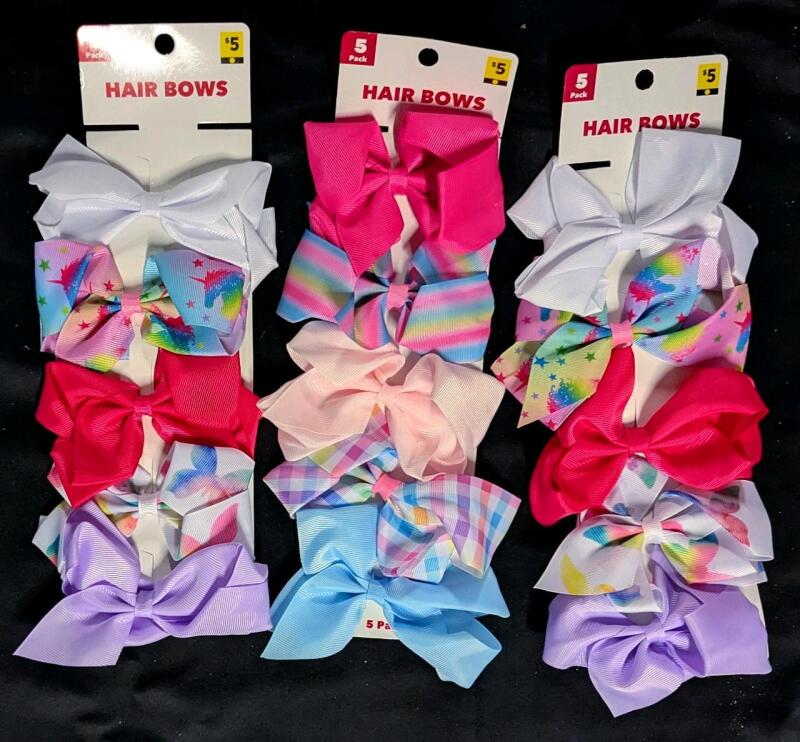 15 New Fabric Bow Hair Clips, 5" Across