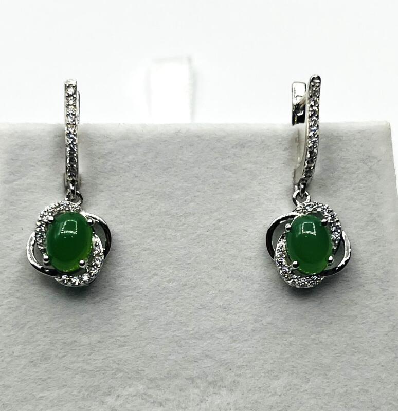 Sterling Silver Natural Chrome Diopside (3.20ct) with CZ (0.30ct) Earrings, W/A $320.00.