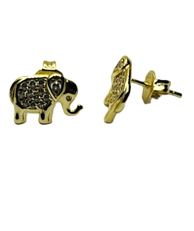 Gold Plated Sterling Silver CZ (0.25ct) Elephant Earrings and Necklace set, With Appraisal $200.00.