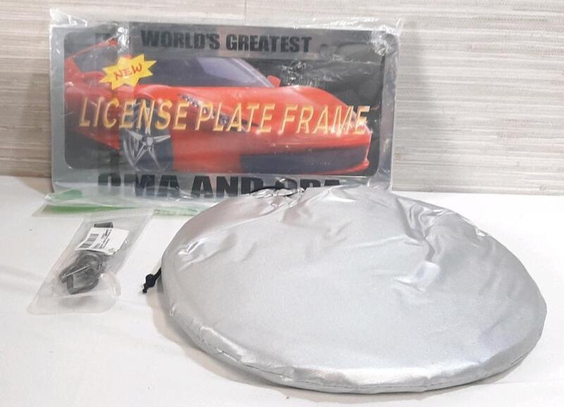 Lot of Car Accessories, Including License Plate Frame, Windshield Cover & Lanyard