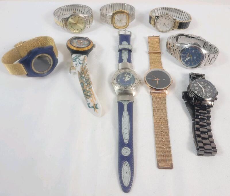 Nine (9) Men's Wrist Watches . Various Styles & Sizes