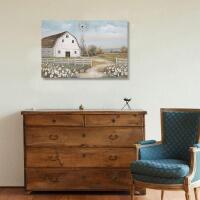 New Barn Prints Farmhouse Old Barn Wall Art Handpainted Barn Painting Barn and Flowers Wall Decor Rustic Bedroom Wall Decor Farmhouse Barn Windmills Art for Bathroom Bedroom Living Room Framed Ready to Hang(24"x 16" )