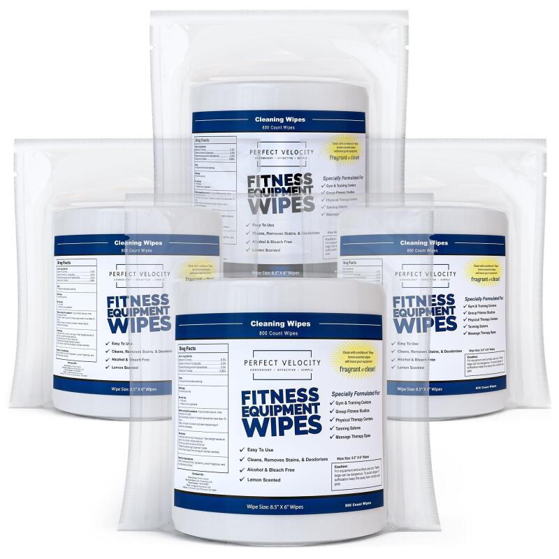 New Perfect Velocity Fitness Gym Equipment Wipes - 4 Rolls of 800 Pre-Moistened Cleaning Refill Wet Wipes - For Upwards and Downwards Dispensers
