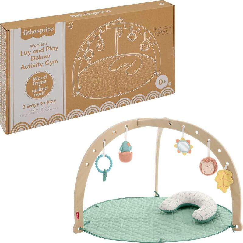 New Fisher-Price Wood Baby Playmat Lay & Play Deluxe Activity Gym with Wooden Frame & Tummy Time Sensory Toys for Newborns 0+ Months (Amazon Exclusive)