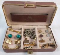 Vintage Men's Cufflinks , Tie Clips & Pocket Watch Chain w/Jewelry Box .