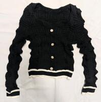 New: Size S Women's - Black With White Striped Cuffs Cardigan