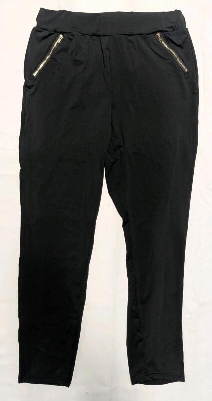 New: Size XL Women's - Black With Gold Coloured Zips Stretchy Pants