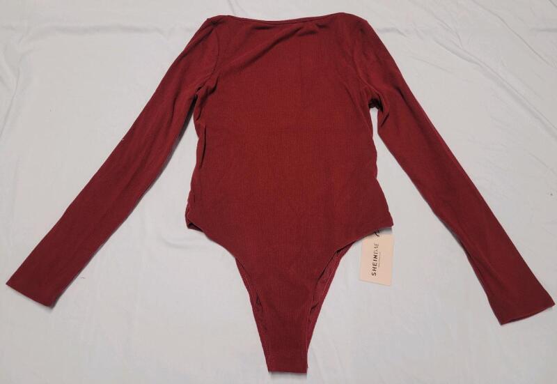 New Women's Sz. Large Shein Bae Long Sleeve Backless Body Suit , Red