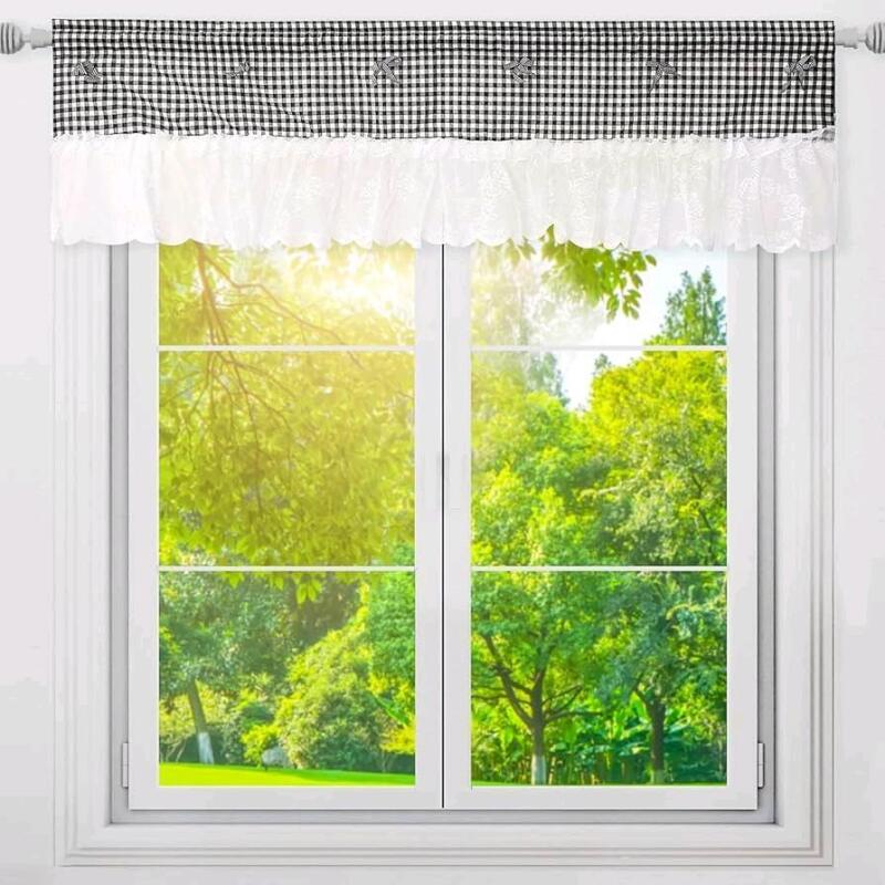 New VUDECO Buffalo Check Curtains Farmhouse Kitchen Curtains Buffalo Plaid Curtains Black and White Valances for Kitchen Window Buffalo Plaid Decor Kitchen Plaid Curtains 59" &times; 18" Black and White