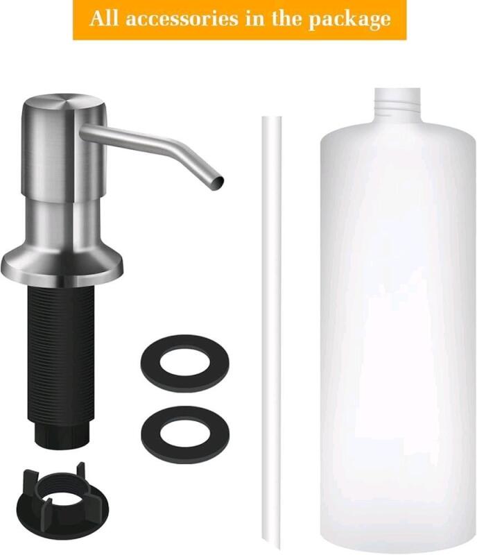 New Built in Sink Soap / Lotion Dispenser with 500ml Bottle, Refill from The Top Bar Sink Soap Dispenser, Brushed Nickel