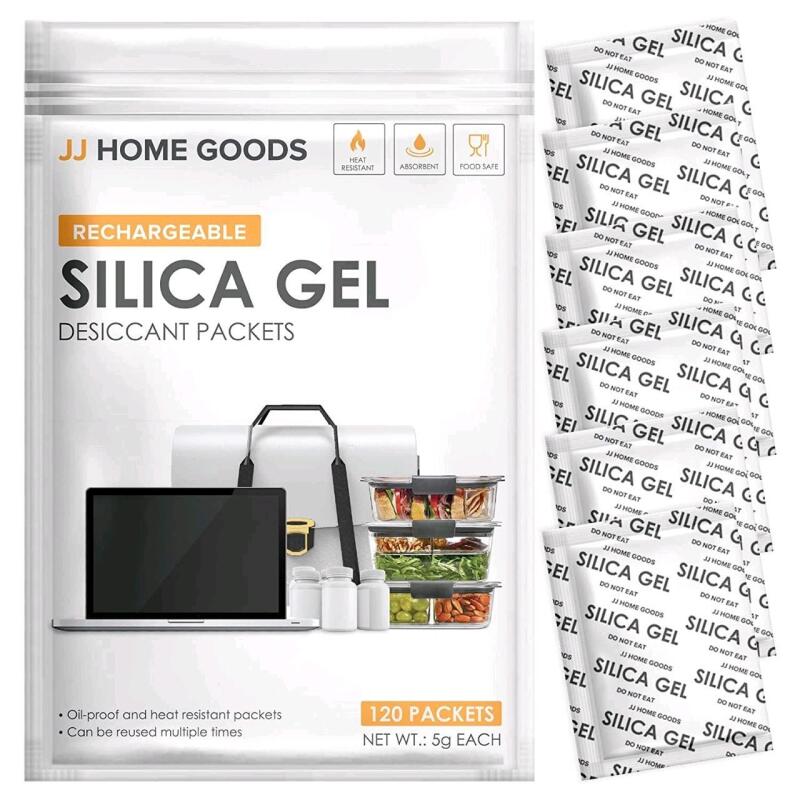 120 New Packets JJ Care Rechargeable Silica Gel Dessicant Packets, 2 Packages of 60, 5g Each