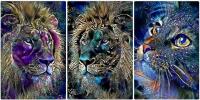 3 New 13" &times; 16" Abstract Lions & Cat DIAMOND PAINTING KITS, Full Canvas Coverage