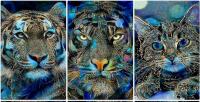 3 New 13" &times; 16" Abstract Tigers & Cat DIAMOND PAINTING KITS, Full Canvas Coverage