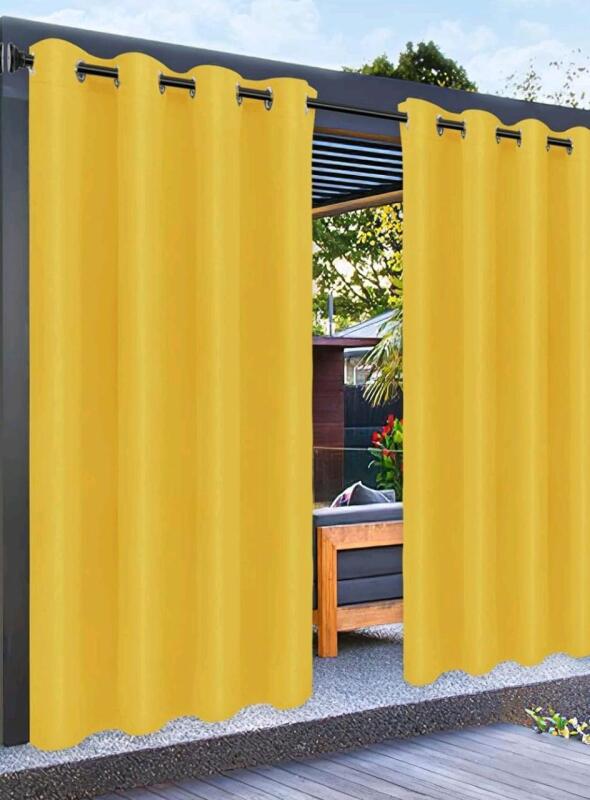 New 2-Piece 5ft &times; 7ft PURE FIT Outdoor Curtains for Patio Waterproof Weatherproof, UV and Fade Resistant, Yellow, Retails Over $50