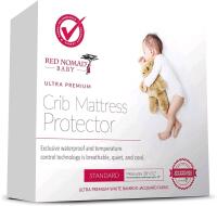 New Size: Standard, 28" &times; 52" Red Nomad Baby Ultra Premium CRIB MATTRESS PROTECTOR, White Bamboo Jacquard Fabric, Fits Mattresses Up To 12" Thick
