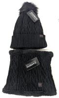 New O/S Adults Dasmini Warm Lined Knit Pom Pom Beanie Hat & Scarf Cuff