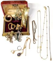 [Conditions Vary] Assorted Brooches, Chains & Hammered Barette Made in France, Some Brooches Missing Stones, Some Chains Broken