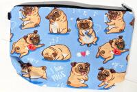 New I LOVE PUGS Adorable Cartoon Pug Zippered Pouch / Pencil / Makeup Case, 8.25" &times; 5.5"