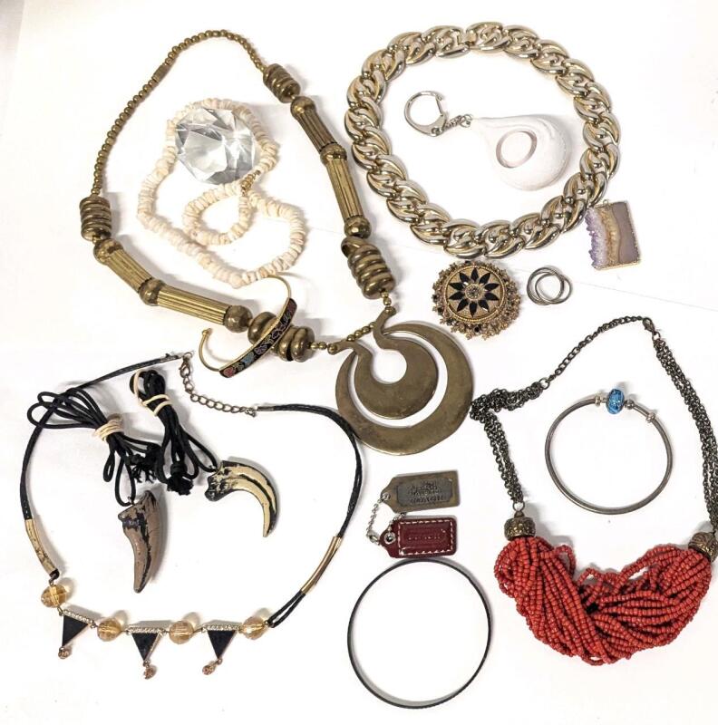 Fantastic Eclectic Vintage Jewelry Finds: Necklaces Up To 23", Bracelets, Bangles, Size 6 Triple Interlocked Ring + More, Conditions Vary