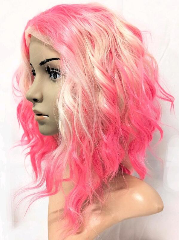 New 15" Long InnStyle Short Vibrant Pink Blonde Ombre Bob Synthetic Lace Front Wig