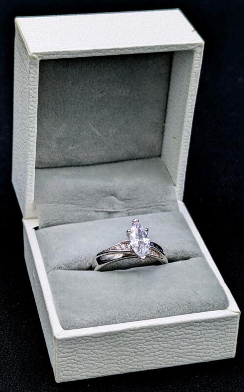 Size 6 Sterling Silver Stamped S925 Solitaire Marquise CZ Ring