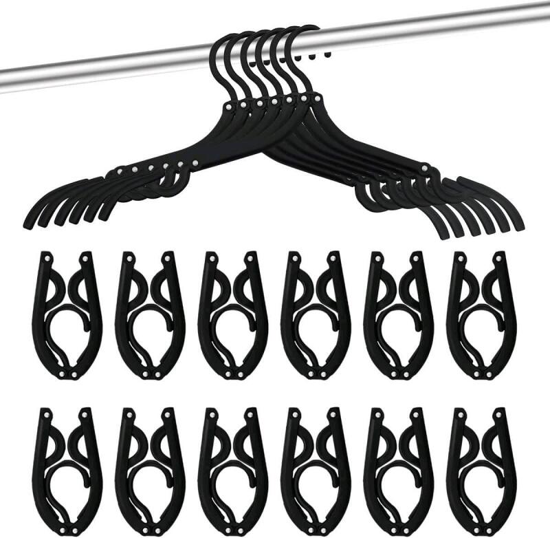 New 12 PCS Travel Hangers Cruise Ship Essentials Portable Folding Clothes Hangers Travel Accessories Foldable Clothes Drying Rack (Black)