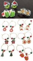 9 New Pairs Christmas Pierced Earrings : 3&times; Classic Grinch Studs & 6&times; Charmed Hoop Earrings Up To 2" Long