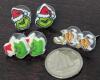 9 New Pairs Christmas Pierced Earrings : 3&times; Classic Grinch Studs & 6&times; Charmed Hoop Earrings Up To 2" Long - 2