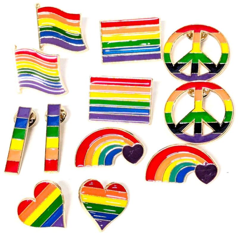 12 New Enameled Netal Rainbow Pride Pins, Up To 1.5" Long