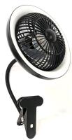 New With Crack : Black Rechargeable 3 Speed Clip-On Fan with LED Dimmable Ring Light, Tested Light & Fan Functions For Power, Rattles When Fan Running