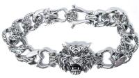 Fierce Tiger's Head Tribal Toggle Bracelet, 7" Long, Only Toggle Magnetic, Remainder Non-Magnetic, Faint Stamp On One Side of Clasp
