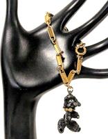 Adorable Vintage Rare 1.4" Long 3D Figural Poodle Attatched Charm With Rhinestone Collar Bracelet, 7.5" Long