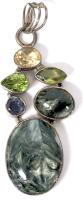 Gorgeous 2" Long Stamped 925 Sterling Silver Bezel-Set Multi-Stone Pendant