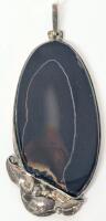 Large Vintage Bezel-Set Onyx Pendant in Presumed Unstamped Sterling Silver, 3" Long