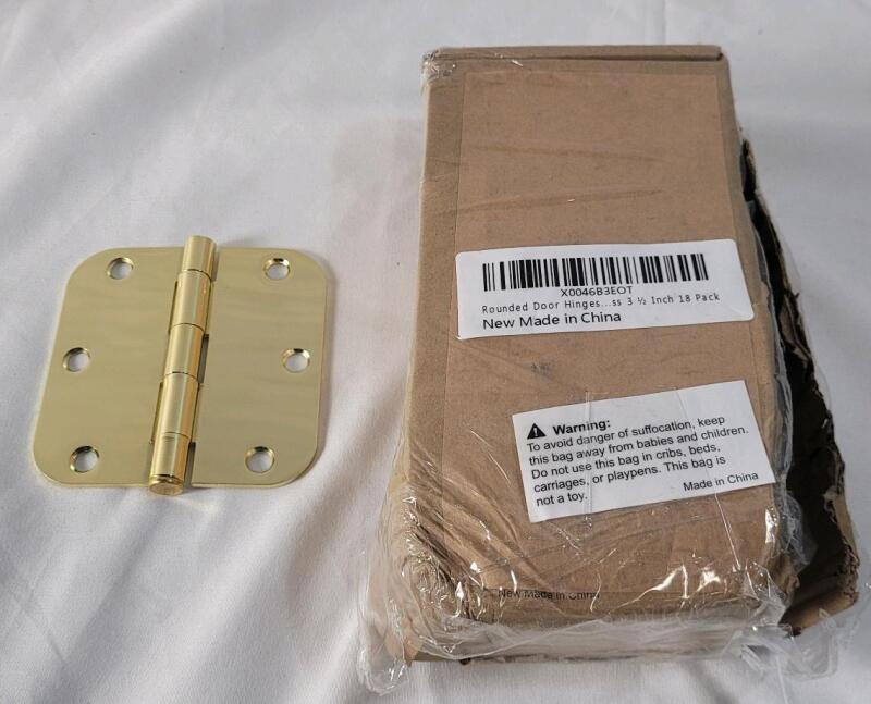 18 New Gold Tone Finish 3.5"&times;3.5" Rounded Door Hinges w/Screws