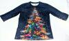 New Size 2XL Women's 3/4 Sleeve Christmas Tree Lights Graphic Top With Front & Back Print