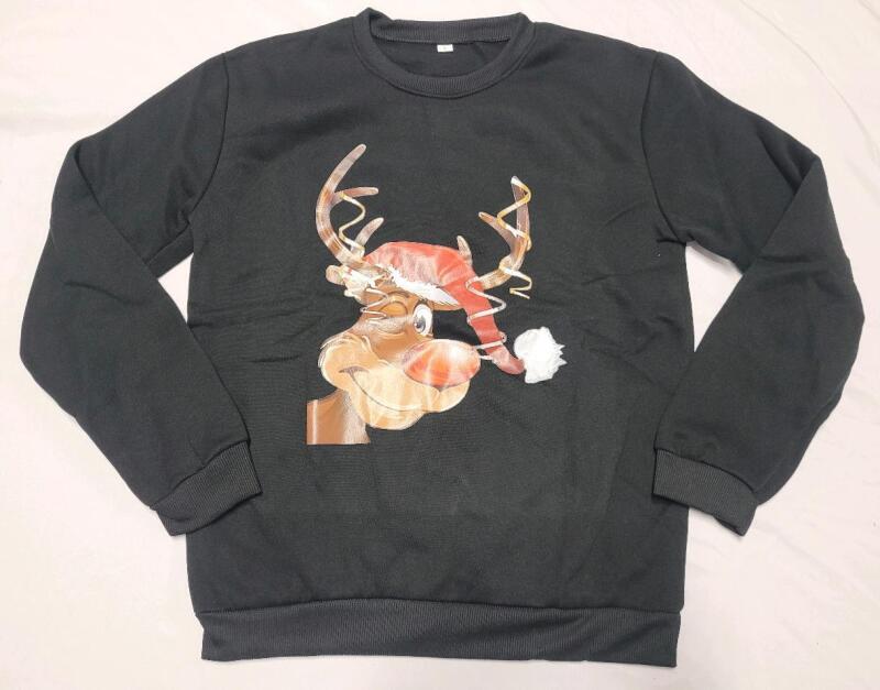 New Unisex Sz. Large Rudolph The Red Nose Reindeer Sweater , Black
