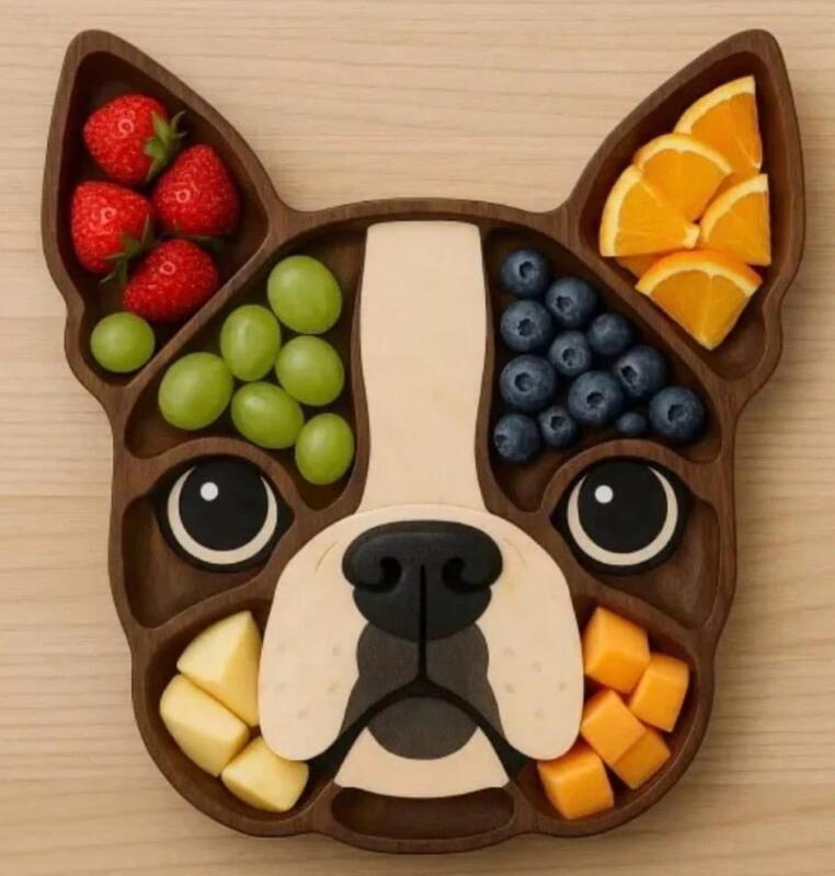 Bulldog Design Solid Wood Charcuterie Serving Tray For Food Platter Fruit Snack <br/>Approximately 10 x7&rsquo;&rsquo; Stock photo added