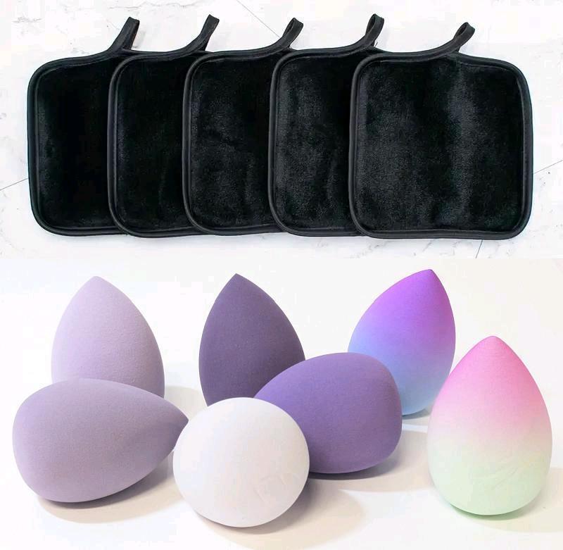 5 New 7.5" &times; 7.5" Reusable Soft Makeup Removing Cleansing Pads & 7 Makeup Sponges