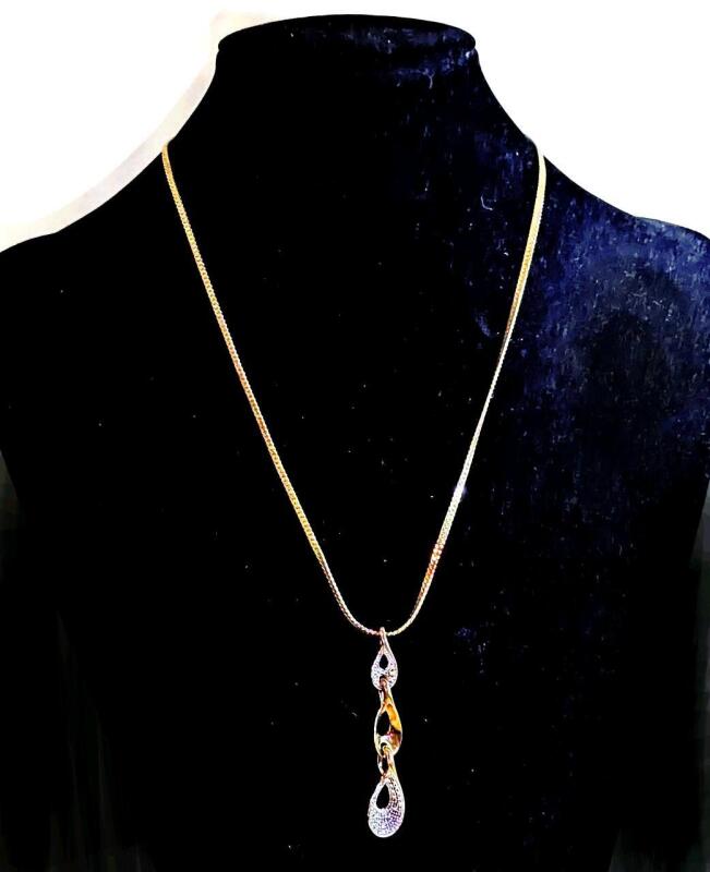 Sterling Silver Stamped 925 Articulated Triple Drop Pendant 2" On 18" Long Signed "BY" Gold-Filled Chain