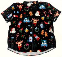 New Size 4XL Men's Christmas Short-Sleeve Button-Up Shirt
