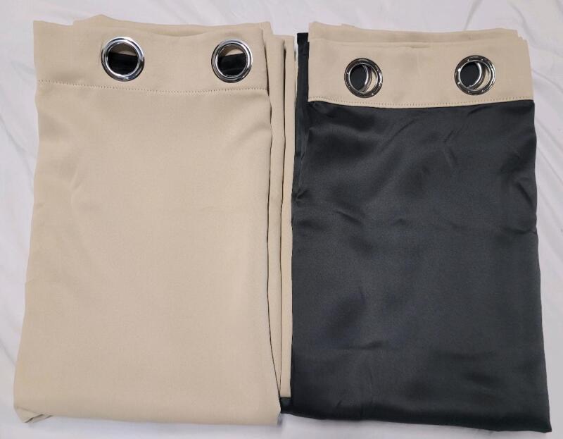 New -Pair Beige / Black Black-Out Curtains . Each Section Measures 50"&times;82" . Beige on one side, Black on the other