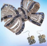 2026 Rhinestone Pierced Earrings Sparkling Sheppard Hooks / Sapphire Clear Rhinestone Bow Brooch