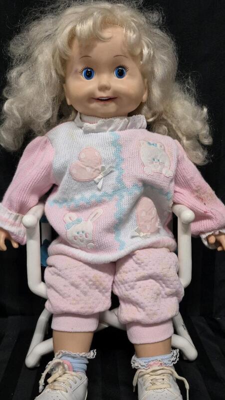 1985 Playmates Cricket Talking Doll 25" Tall with Chair 14" Tall