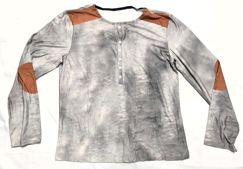 New Size LG Men's Smokey Color Patch Printed Long-Sleeve Top