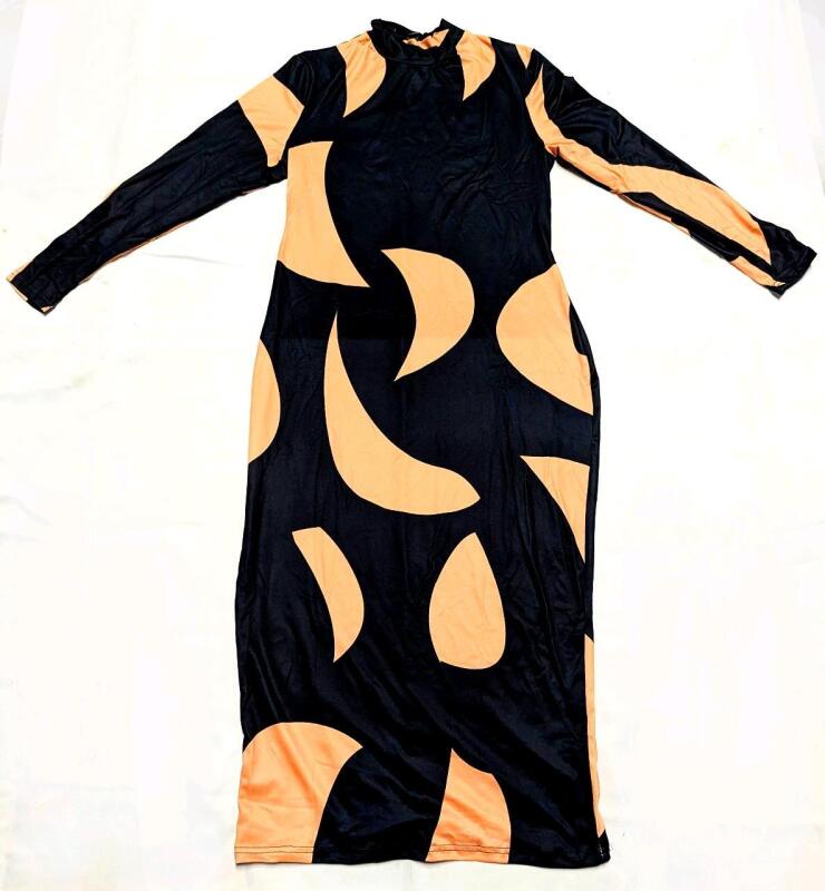 New Size 1XL Women's High Contrast Stretchy Long-Sleeve Bodycon Dress